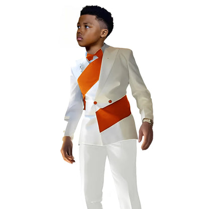 Satin Boys Suit 2 Piece Set White Jacket Pants Wedding Tuxedo Kids Tailored Suit 2-16 Years Old Slim Fit Blazer