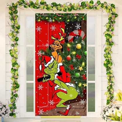 Christmas Green Haired Monster Door Cover Background Cloth Banner Christmas Party Scene Decoration Door Cover
