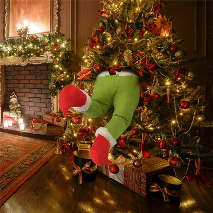 Christmas Elf Leg Plush Toy Xmas Tree Decoration Props Santa Claus Green Artificial Leg Children's Toy Christmas Home Decor