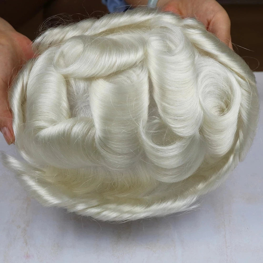 100% Human Hair 80Density Natural Hairline 0.02mm Full Skin Base Men Toupee #1B80 #60R Capillary Prosthesis System Man Hairpiece