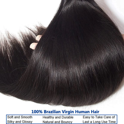 Brazilian Bone Straight Hair Bundles Double Weft Hair Bundles Natural Black 1/3/4 Bundles 100% Human Hair Extensions For Women