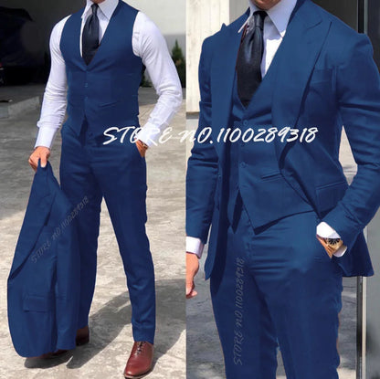 Classy Wedding Tuxedos Suits Slim Fit Suit For Men 3 Pieces Groomsmen Suit Formal Business Suit Costume Homme(Jacket+Vest+Pants)