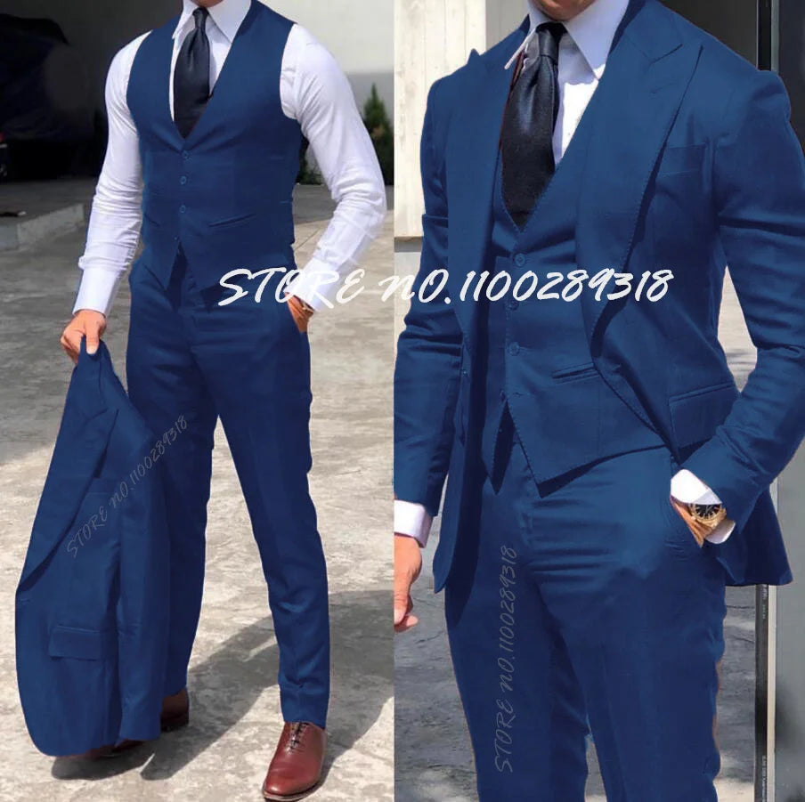 Classy Wedding Tuxedos Suits Slim Fit Suit For Men 3 Pieces Groomsmen Suit Formal Business Suit Costume Homme(Jacket+Vest+Pants)