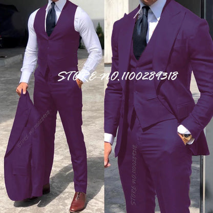 Classy Wedding Tuxedos Suits Slim Fit Suit For Men 3 Pieces Groomsmen Suit Formal Business Suit Costume Homme(Jacket+Vest+Pants)