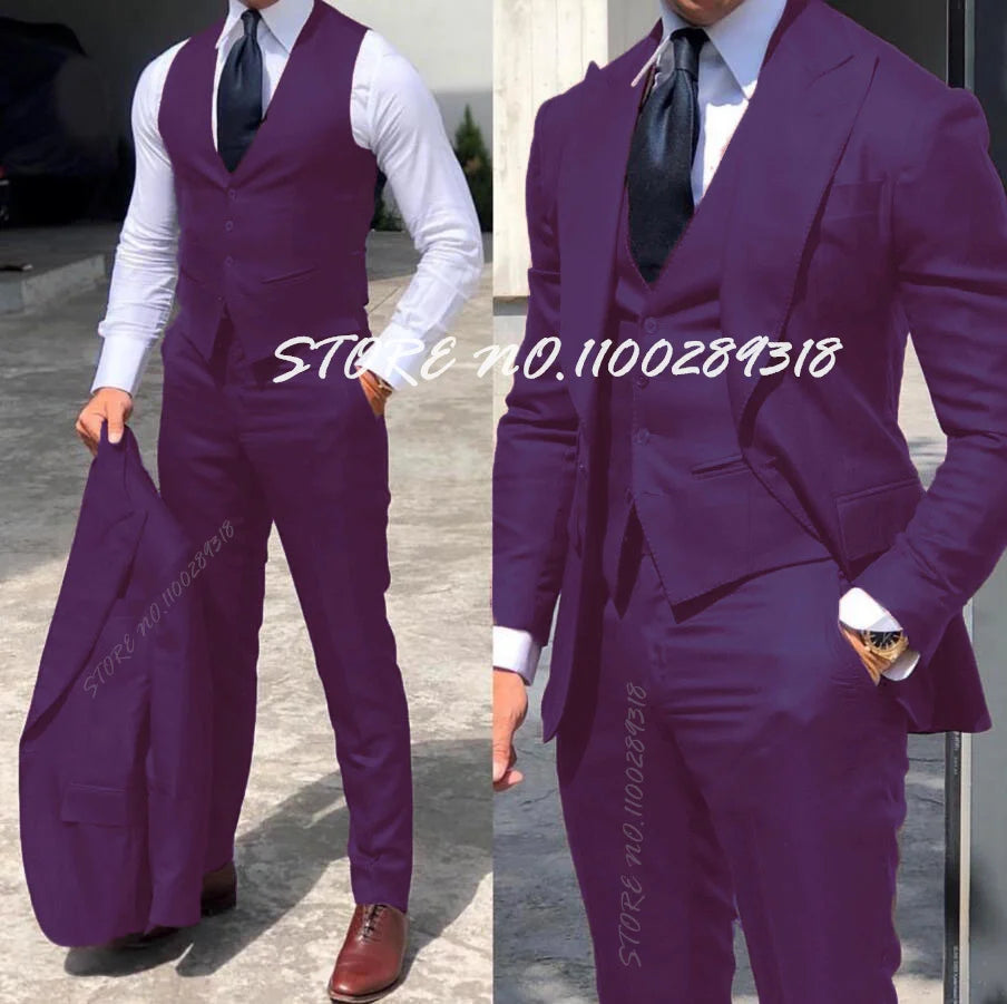 Classy Wedding Tuxedos Suits Slim Fit Suit For Men 3 Pieces Groomsmen Suit Formal Business Suit Costume Homme(Jacket+Vest+Pants)