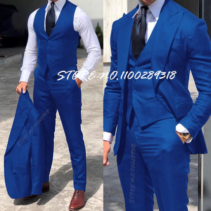 Classy Wedding Tuxedos Suits Slim Fit Suit For Men 3 Pieces Groomsmen Suit Formal Business Suit Costume Homme(Jacket+Vest+Pants)