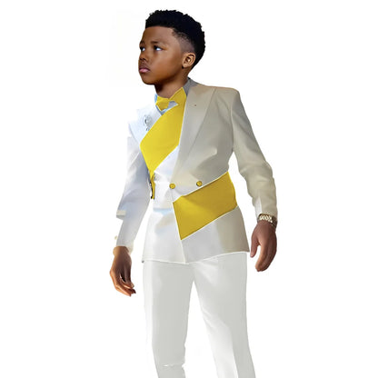 Satin Boys Suit 2 Piece Set White Jacket Pants Wedding Tuxedo Kids Tailored Suit 2-16 Years Old Slim Fit Blazer