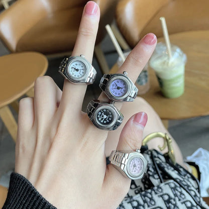 Ring Watch New Hot Selling Creative Alloy Shell Finger Circular Dial Couple Men And Women