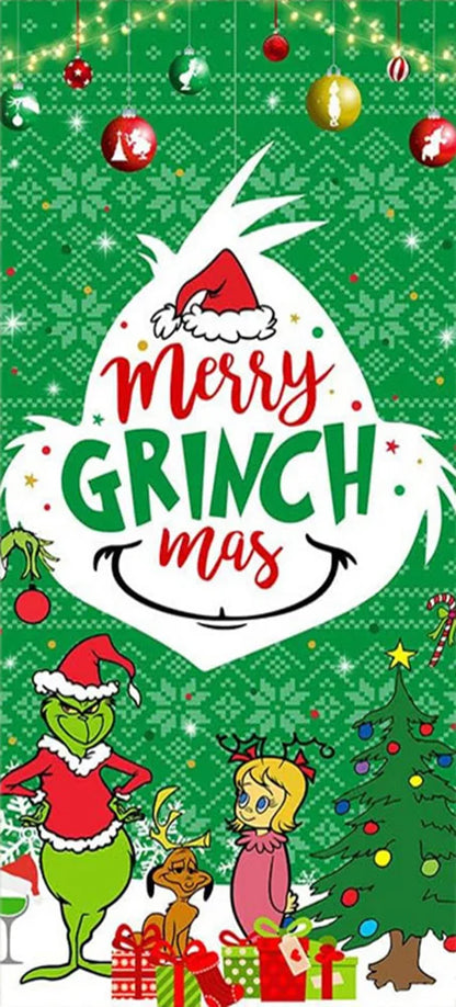 Christmas Green Haired Monster Door Cover Background Cloth Banner Christmas Party Scene Decoration Door Cover