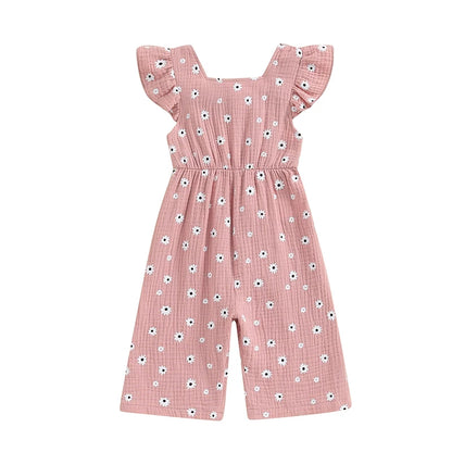 Toddler Kids Clothes Girls Summer Overalls Cotton Floral Print Backless Bowknot Rompers Jumpsuits  Baby Clothing
