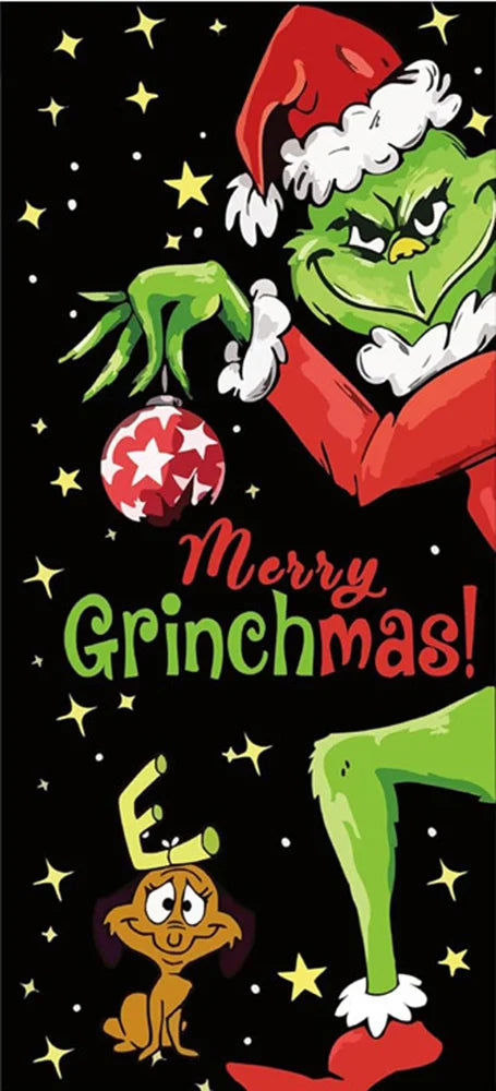 Christmas Green Haired Monster Door Cover Background Cloth Banner Christmas Party Scene Decoration Door Cover