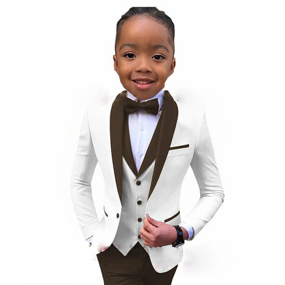 Suit For Boys White Jacket Royal Blue Collar 3 Piece Wedding Kids Tuxedo Formal Party Clothes 2-16 Years Old Children Suits