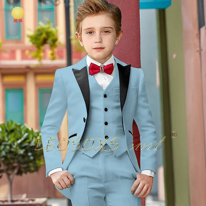 Boys Suit 3 Piece White Long Tuxedo Jacket Pants Vest Wedding Party Birthday Gift Kids Customized Blazer Suit