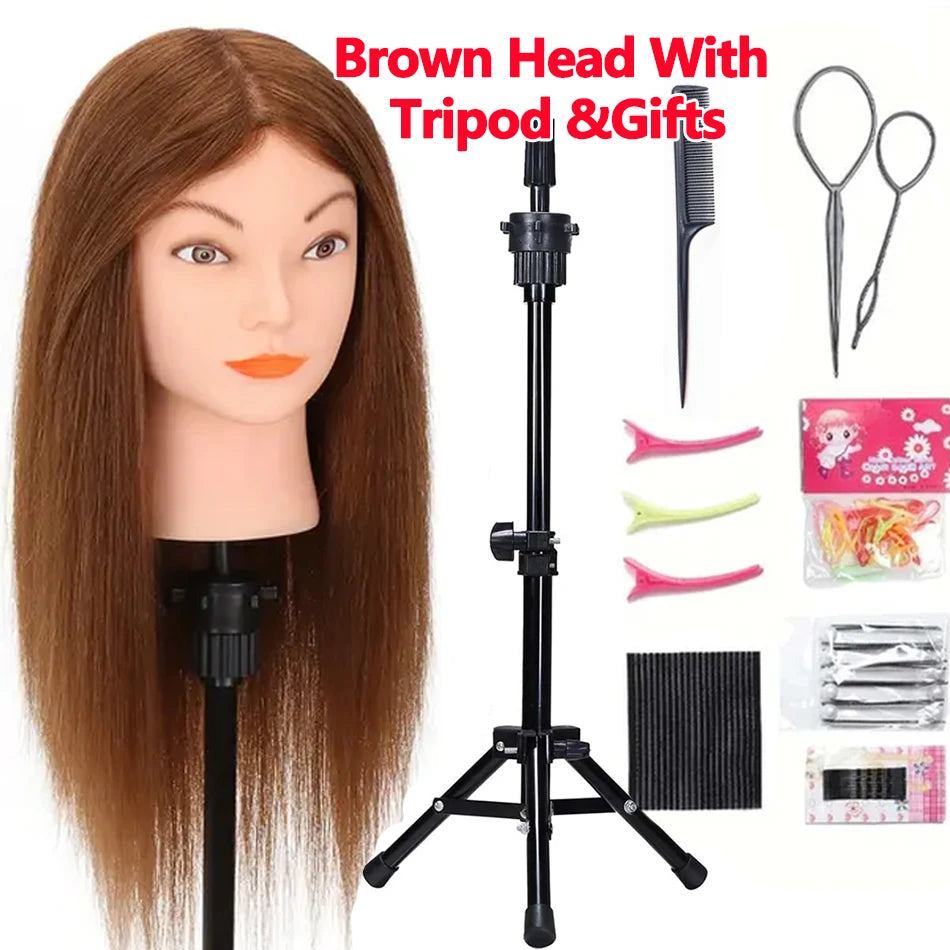 100% Human Hair Mannequin Head for Cosmetology Styling Training Practice Can Be Curled Straighten Professional Mannequin Head