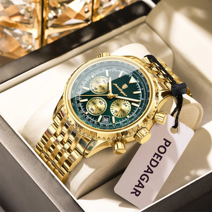POEDAGAR Luxury Men's Watch Date Chronograph Stainless Steel Quartz Man Watch Waterproof Luminous Business Watches For Men Reloj