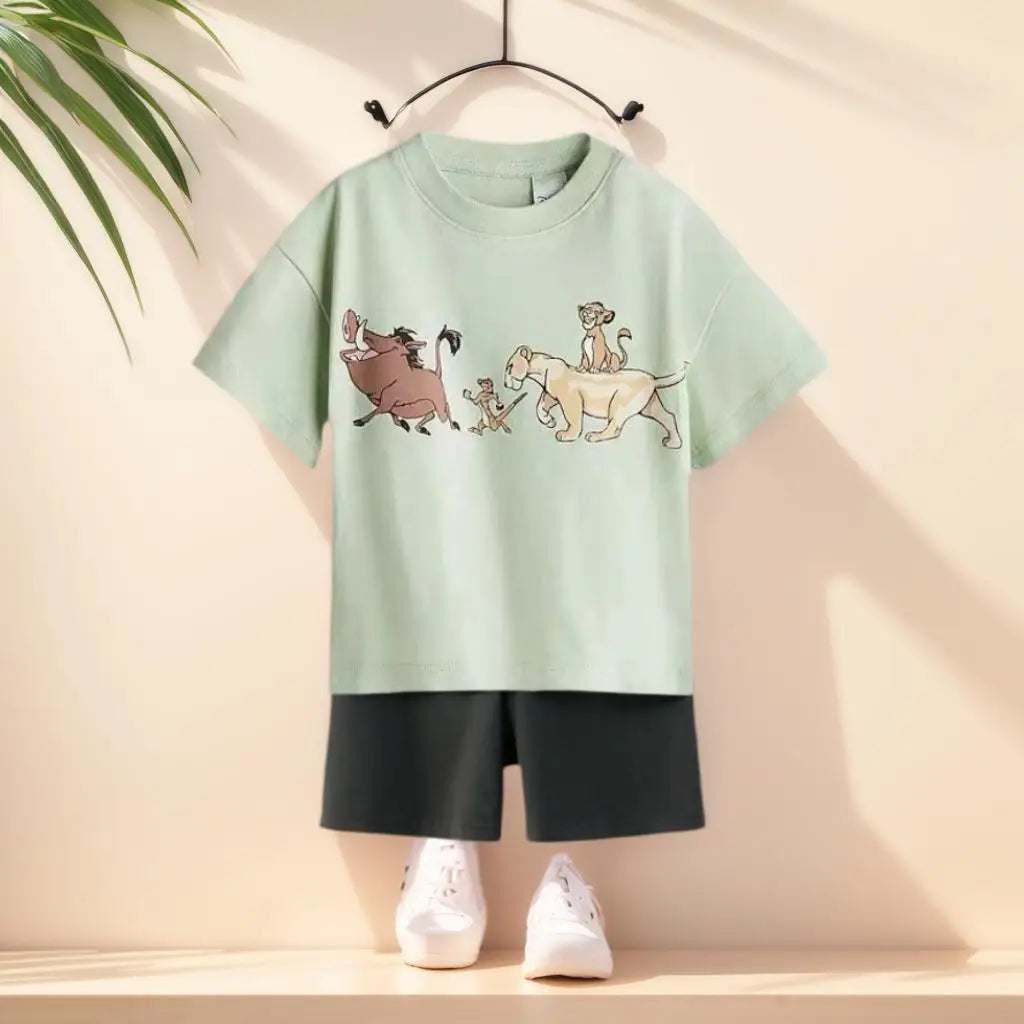 Child Clothing Sets Boys Cartoon Print Tshirt Simple Fashion Tees Shorts  Fashion Tops Tracksuits Kids Short Sleeve Tops Shorts