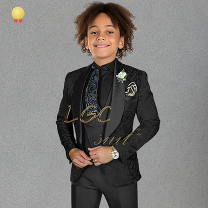 3-piece black velvet collar suit and tailcoat for boys, customized wedding party, boys' birthday formal set for ages 3-16