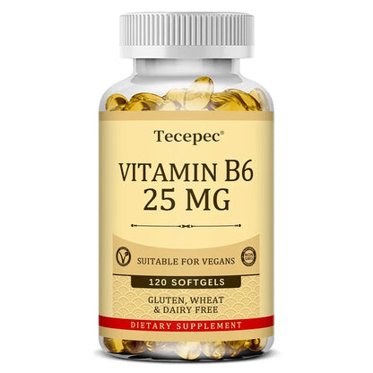 Vitamin B6 Supplement 25 Mg - Supports Energy Metabolism, Heart & Nervous System Health - Vegan Capsules, Gluten Free, NON-GMO