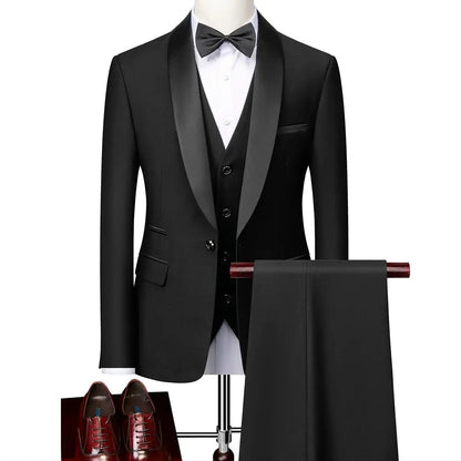 Suit (Blazer+ Vest + Pants) Men's Business Gentleman Fashion Slim Work Solid Color Plus Size Fair Dress Wedding Best Man Suits