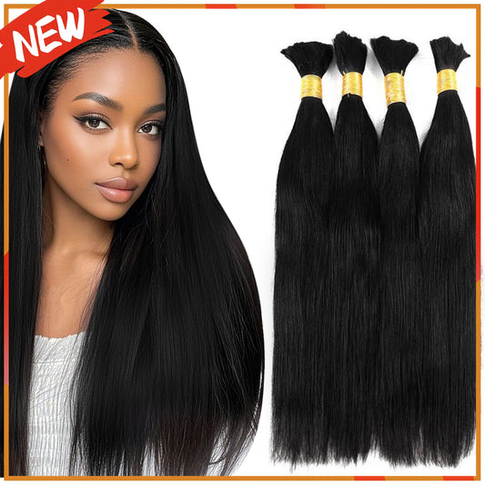 [NEW]Full Shine 100% Brazilian Human Hair Bulk Extensions Unprocessed Straight No Weft Hair for Braiding & Weaving Salon Quality