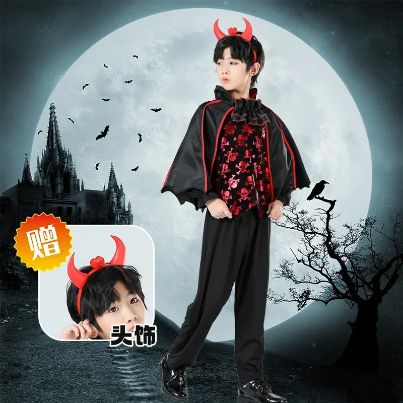2025 Girls Cosplay Vampire Halloween Dress for Kids Ghost Bride Gothic Costume Count Vampiran Carnival Outfit Black Red Clothes