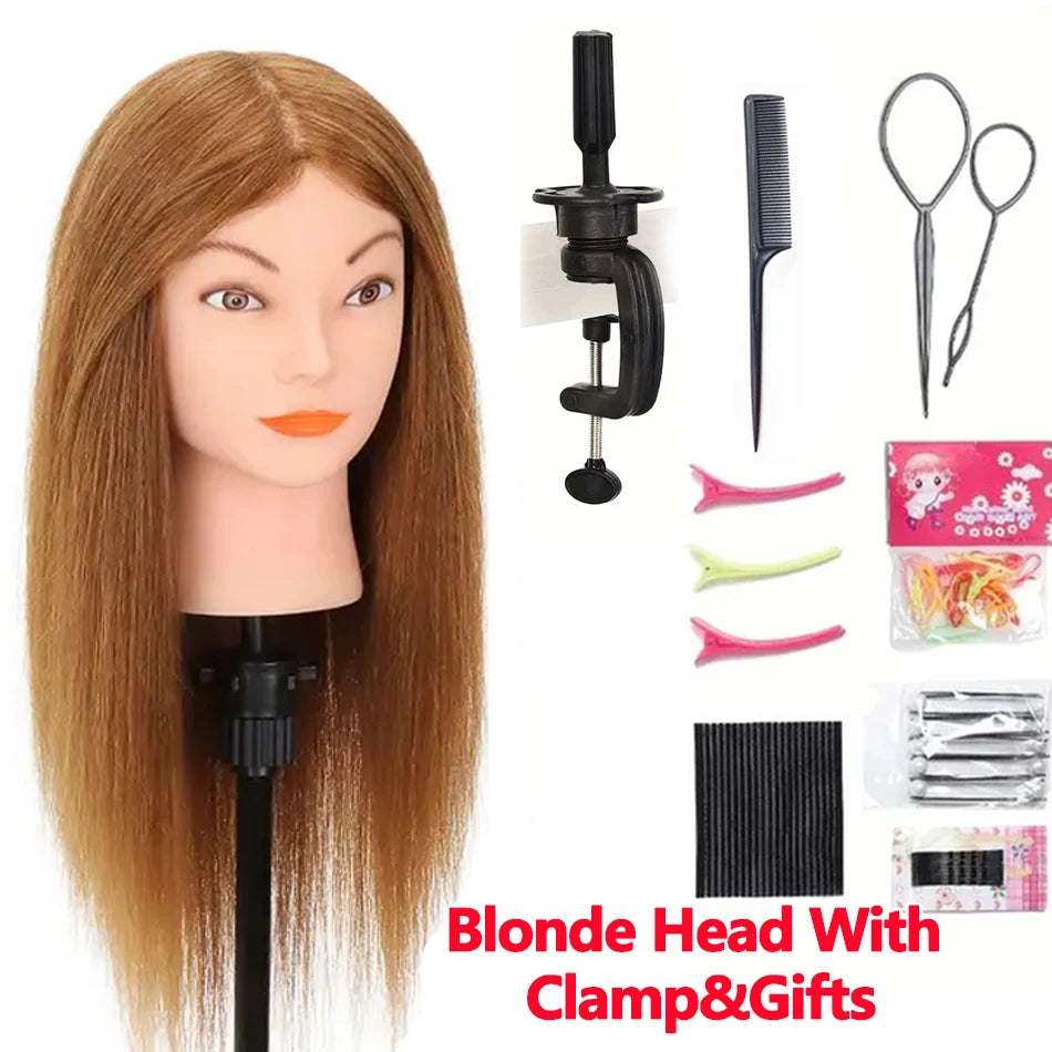 100% Human Hair Mannequin Head for Cosmetology Styling Training Practice Can Be Curled Straighten Professional Mannequin Head