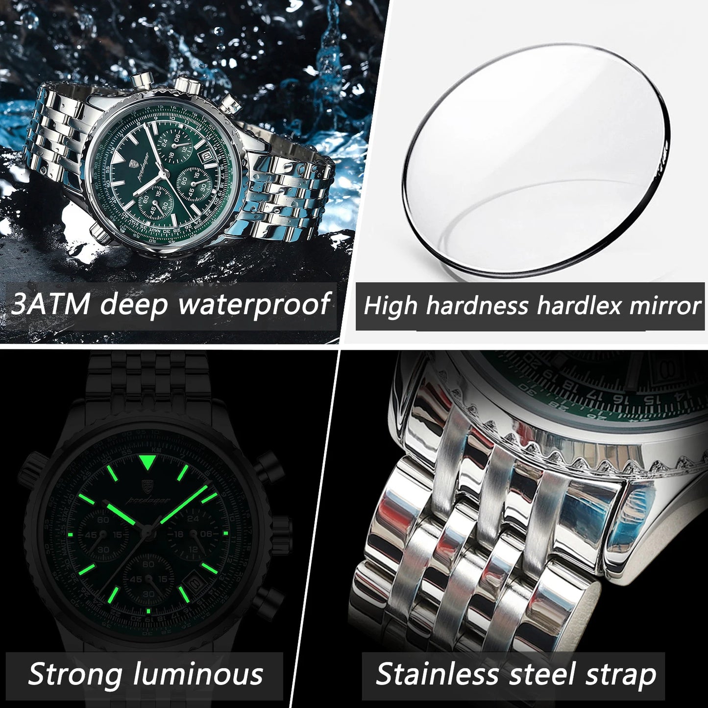 POEDAGAR Luxury Men's Watch Date Chronograph Stainless Steel Quartz Man Watch Waterproof Luminous Business Watches For Men Reloj