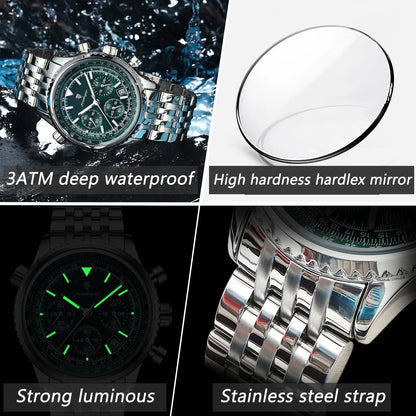 POEDAGAR Luxury Men's Watch Date Chronograph Stainless Steel Quartz Man Watch Waterproof Luminous Business Watches For Men Reloj