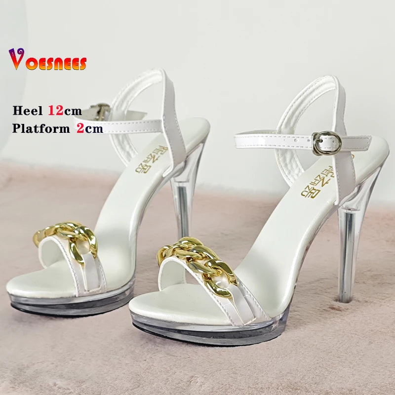 Transparent Slippers Ladies Clear PVC High Heeled Slippers Open Toe Daily Woman Sandals 12cm Sexy Show Crystal Shoes High Heels