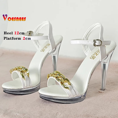 Transparent Slippers Ladies Clear PVC High Heeled Slippers Open Toe Daily Woman Sandals 12cm Sexy Show Crystal Shoes High Heels