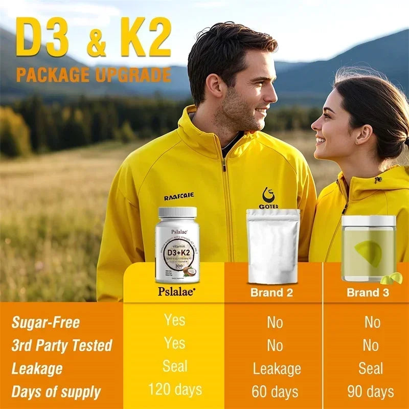 Vitamin D3+K2 Supplement - for Calcium Absorption, Maintain Teeth, Bones, Heart and Joint Health, Promote Blood Circulation
