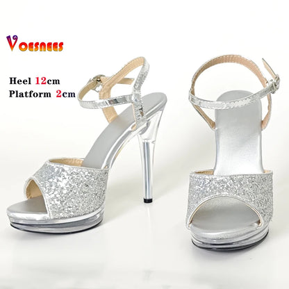 Transparent Slippers Ladies Clear PVC High Heeled Slippers Open Toe Daily Woman Sandals 12cm Sexy Show Crystal Shoes High Heels