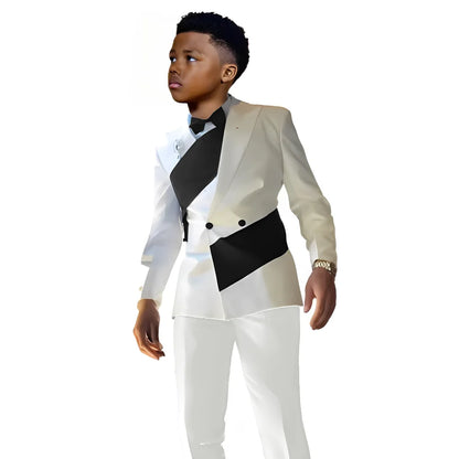 Satin Boys Suit 2 Piece Set White Jacket Pants Wedding Tuxedo Kids Tailored Suit 2-16 Years Old Slim Fit Blazer