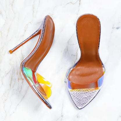 Pvc Transparent Shoes For Women's Sandals 2025 Summer Sexy Slippers Pointe Toe Thin Heels Stiletto Sandals Big Size Women Shoes