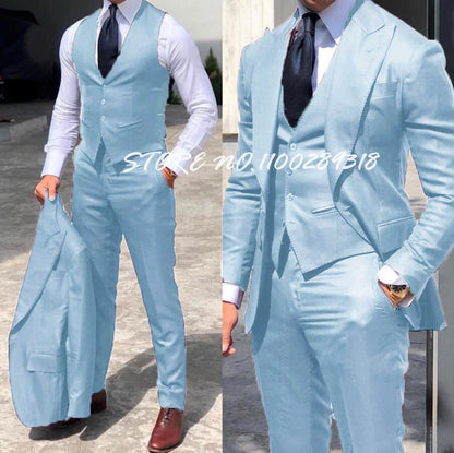 Classy Wedding Tuxedos Suits Slim Fit Suit For Men 3 Pieces Groomsmen Suit Formal Business Suit Costume Homme(Jacket+Vest+Pants)
