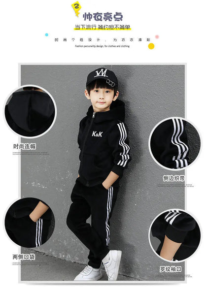 Boys Suit Sweatshirts +Pants Cotton 2Pcs/Sets 2023 Graceful Spring Autumn Sports Sets School Outdoors Thicken Children Clothing