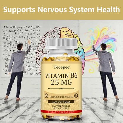 Vitamin B6 Supplement 25 Mg - Supports Energy Metabolism, Heart & Nervous System Health - Vegan Capsules, Gluten Free, NON-GMO