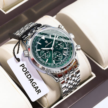 POEDAGAR Luxury Men's Watch Date Chronograph Stainless Steel Quartz Man Watch Waterproof Luminous Business Watches For Men Reloj
