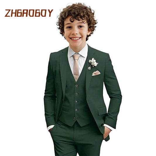 Boys Suit 3 Piece Slim Fit Kids Tuxedo Suit Formal Wedding Outfit Blazer Vest Pants Set