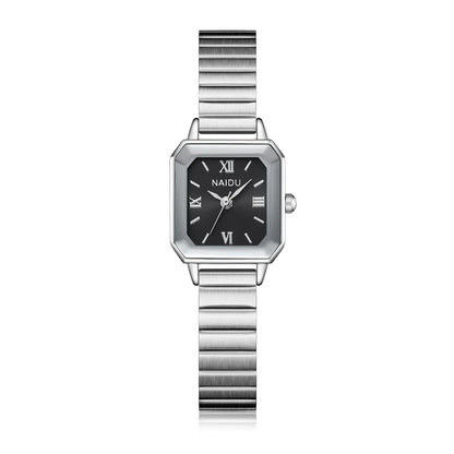 A small, exquisite and light luxury watch with a steel band for women, exuding a sense of artistic, niche and high-end style