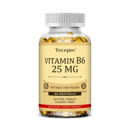 Vitamin B6 Supplement 25 Mg - Supports Energy Metabolism, Heart & Nervous System Health - Vegan Capsules, Gluten Free, NON-GMO