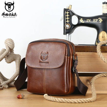 BULLCAPTAIN Leather Men's Messenger Bag Business Shoulder Bags Suitable For 7.9 Inch Ipad Mini High Quality Male Crossbody Bages