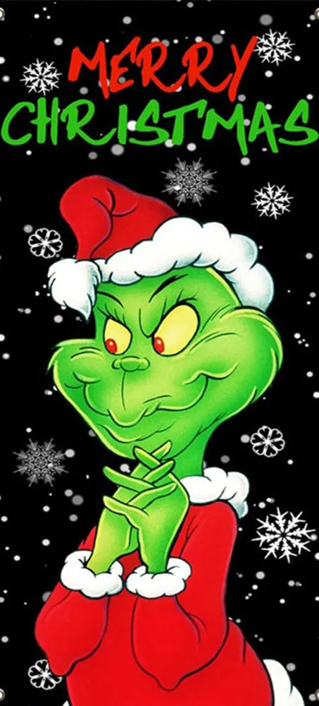 Christmas Green Haired Monster Door Cover Background Cloth Banner Christmas Party Scene Decoration Door Cover