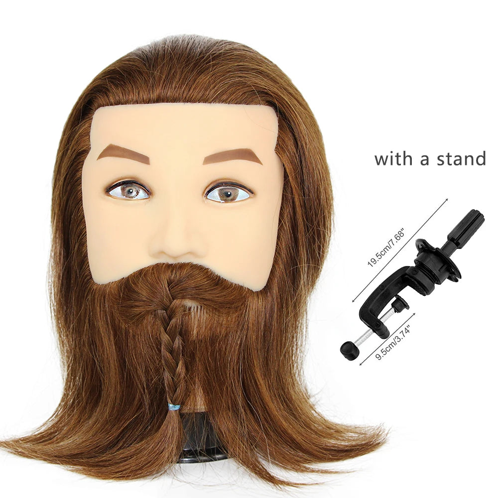 100% Male Real Human Hair Mannequin Practice Training Head With Beard For Cutting Hairdressing Manikin Head For Beauty School