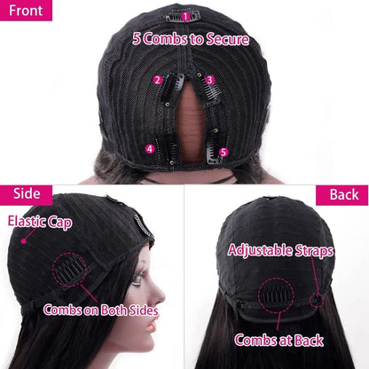 Straight V Part Wig Human Hair wigs For Women Bone Straight Brazilian Remy Hair Full Machine Made V Part Wig No Leave Out
