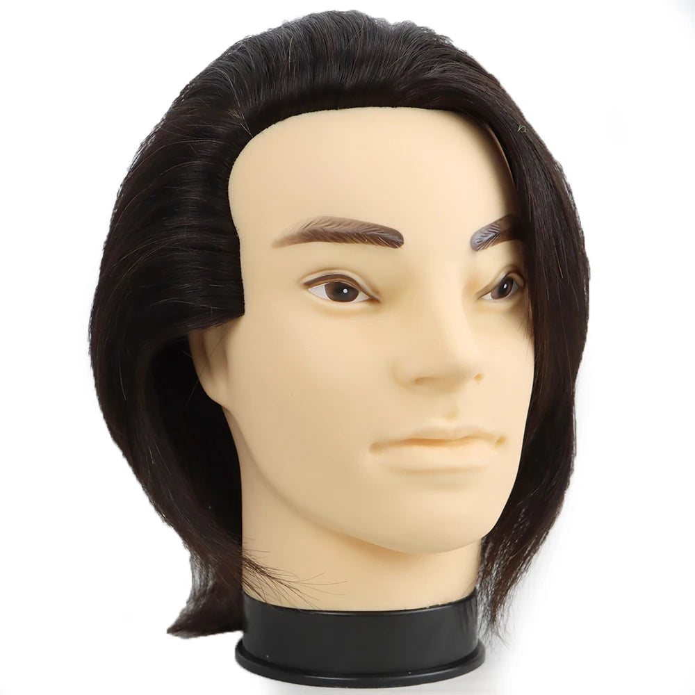 100% Male Real Human Hair Mannequin Practice Training Head With Beard For Cutting Hairdressing Manikin Head For Beauty School