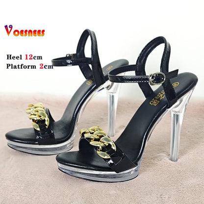 Transparent Slippers Ladies Clear PVC High Heeled Slippers Open Toe Daily Woman Sandals 12cm Sexy Show Crystal Shoes High Heels