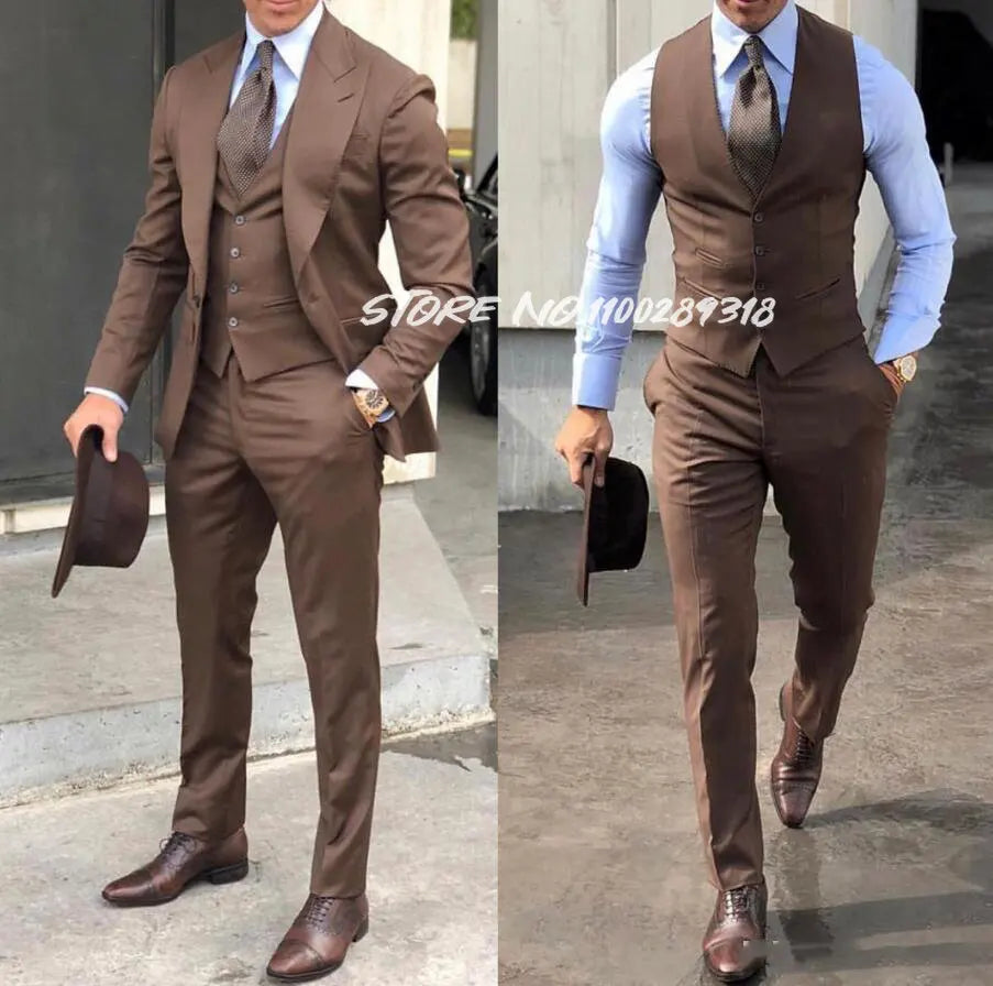 Classy Wedding Tuxedos Suits Slim Fit Suit For Men 3 Pieces Groomsmen Suit Formal Business Suit Costume Homme(Jacket+Vest+Pants)