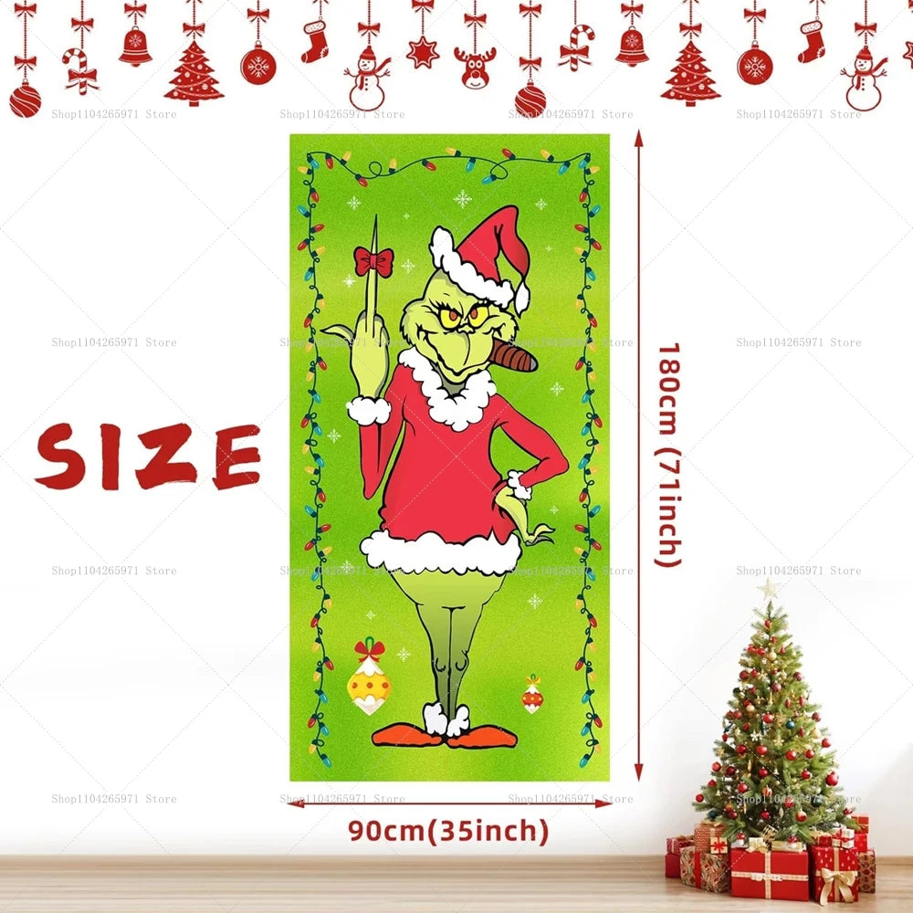 Christmas Green Haired Monster Door Cover Background Cloth Banner Christmas Party Scene Decoration Door Cover