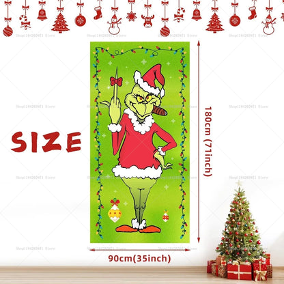 Christmas Green Haired Monster Door Cover Background Cloth Banner Christmas Party Scene Decoration Door Cover